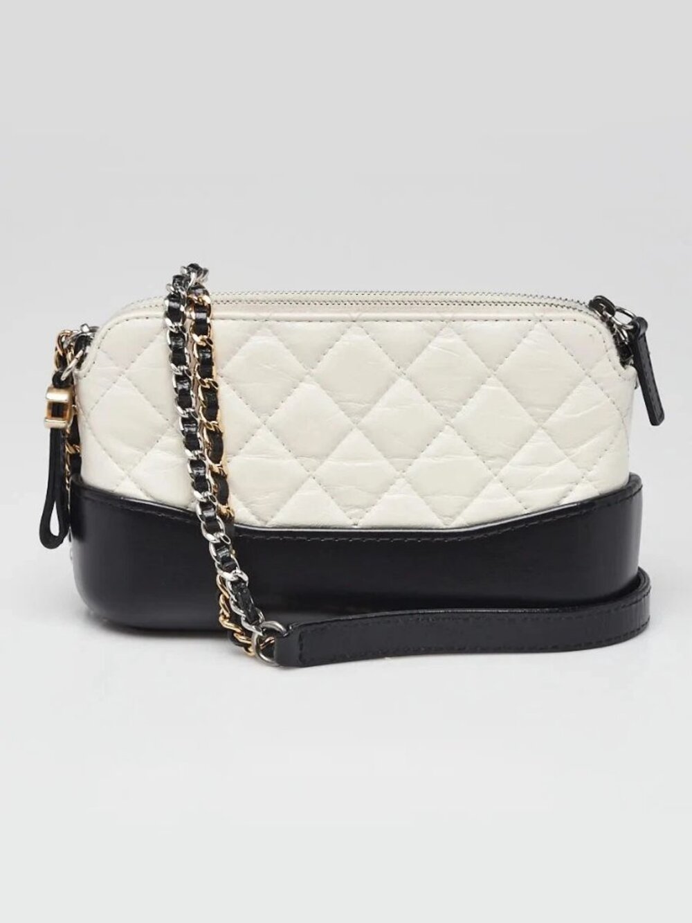 Chanel White/Black Quilted Calfskin Leather Gabrielle Clutch with Chain Bag - Picture 2 of 10